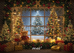 Bear Christmas Tree Window Holiday Backdrop - Layoris