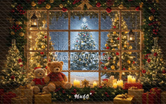 Bear Christmas Tree Window Holiday Backdrop - Layoris