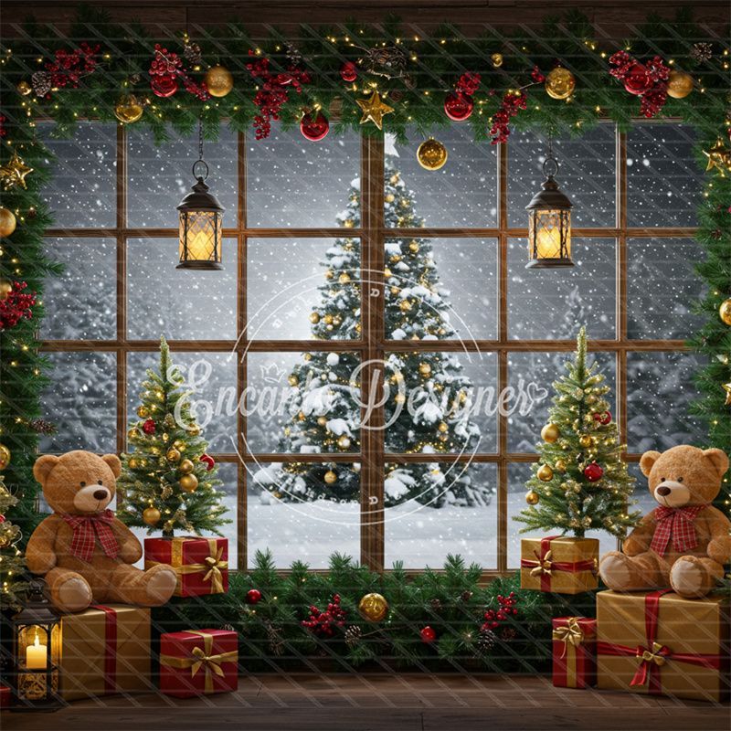 Christmas Wreath Window Holiday Backdrop - Layoris