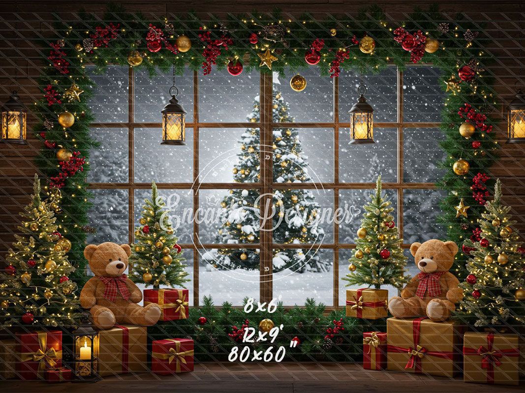 Christmas Wreath Window Holiday Backdrop - Layoris