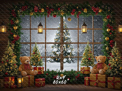 Christmas Wreath Window Holiday Backdrop - Layoris