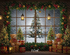 Christmas Wreath Window Holiday Backdrop - Layoris