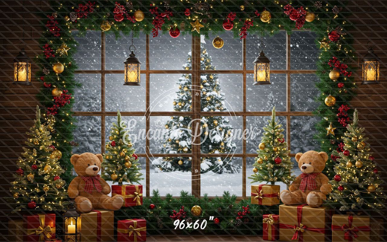 Christmas Wreath Window Holiday Backdrop - Layoris