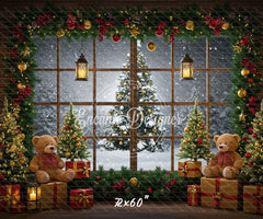 Christmas Wreath Window Holiday Backdrop - Layoris
