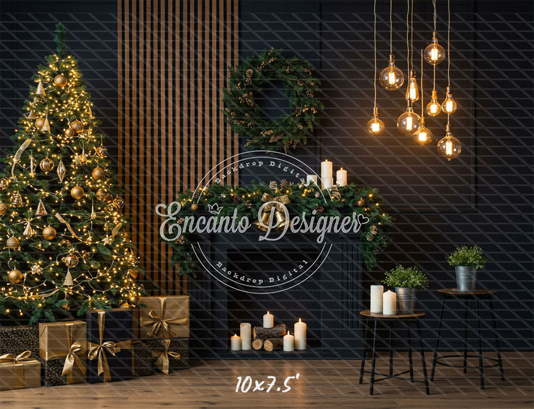 Black Modern Style Room Christmas Backdrop - Layoris