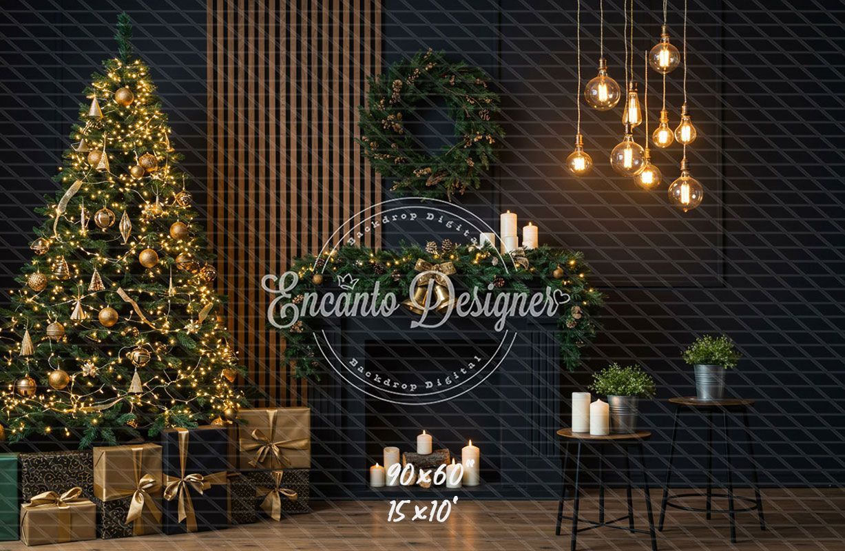 Black Modern Style Room Christmas Backdrop - Layoris