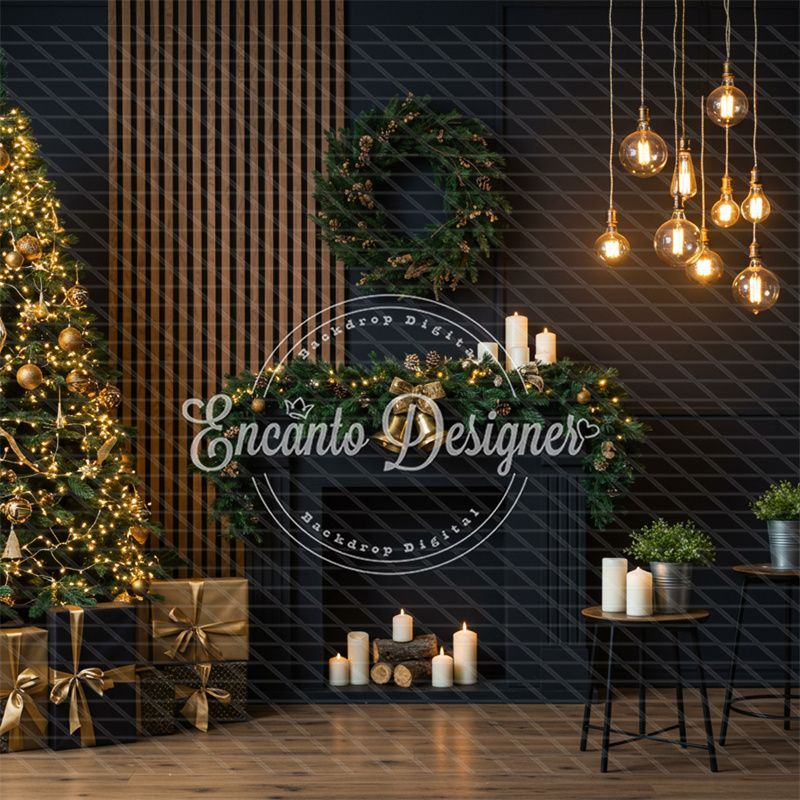 Black Modern Style Room Christmas Backdrop - Layoris