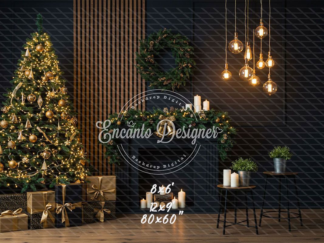Black Modern Style Room Christmas Backdrop - Layoris