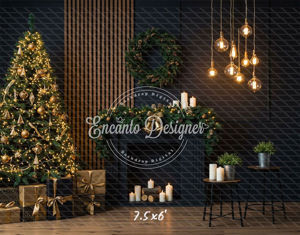Black Modern Style Room Christmas Backdrop - Layoris
