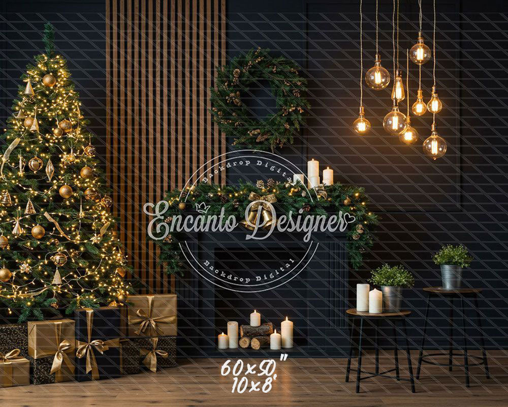 Black Modern Style Room Christmas Backdrop - Layoris