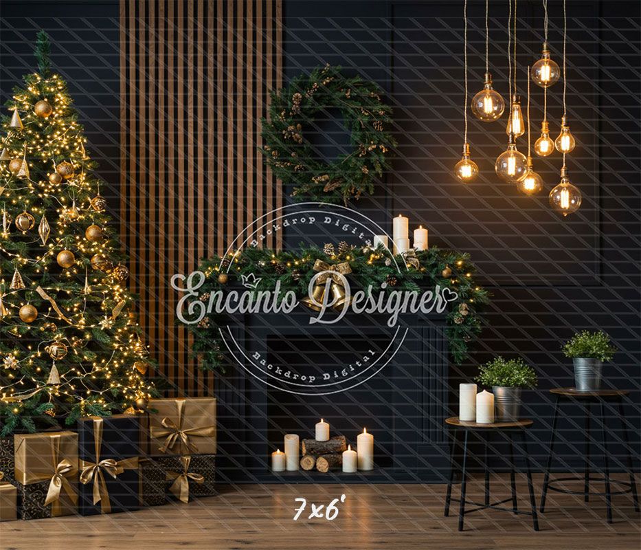 Black Modern Style Room Christmas Backdrop - Layoris
