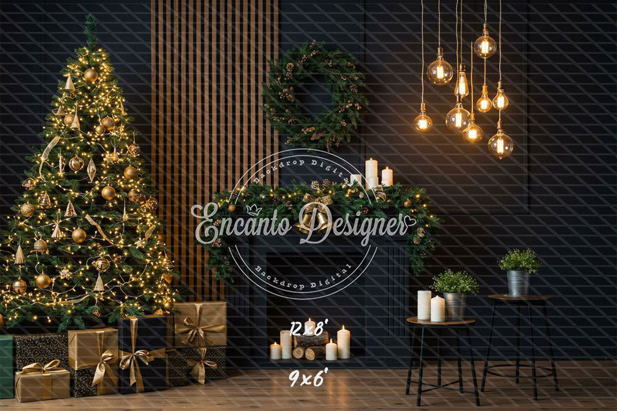 Black Modern Style Room Christmas Backdrop - Layoris