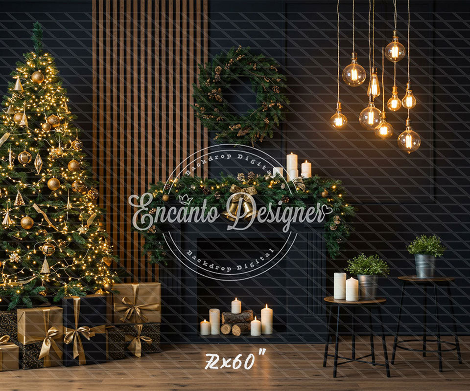 Black Modern Style Room Christmas Backdrop - Layoris