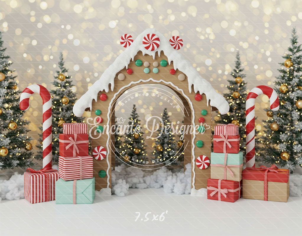 Gingerbread House Arch Christmas Backdrop - Layoris