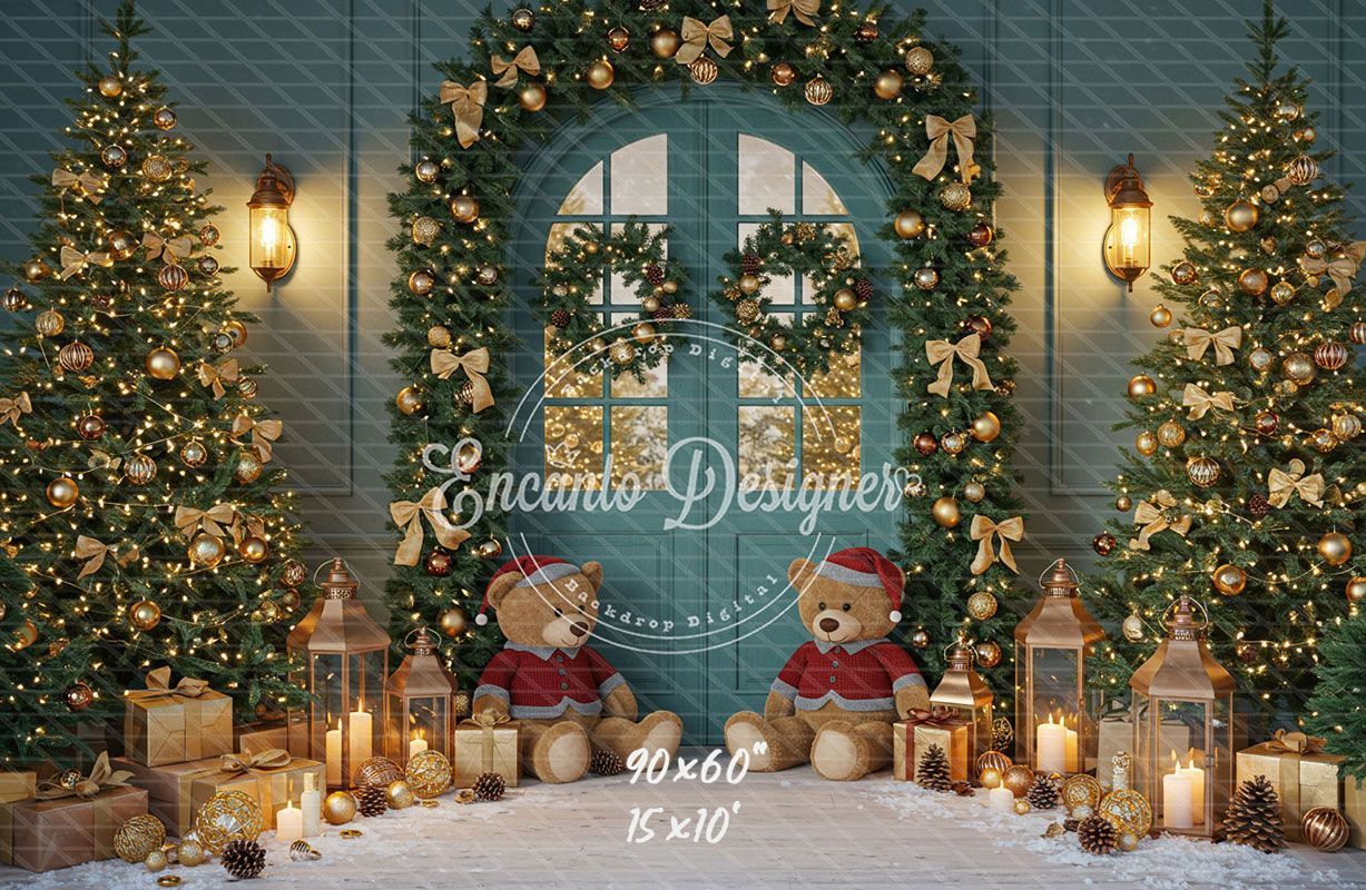 Teal Room Wreath Arch Christmas Backdrop - Layoris