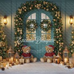 Teal Room Wreath Arch Christmas Backdrop - Layoris