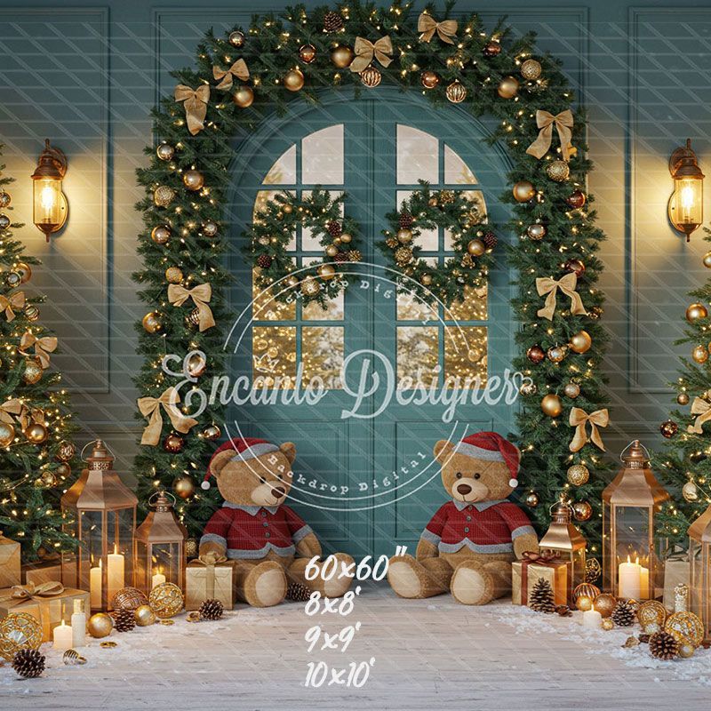 Teal Room Wreath Arch Christmas Backdrop - Layoris