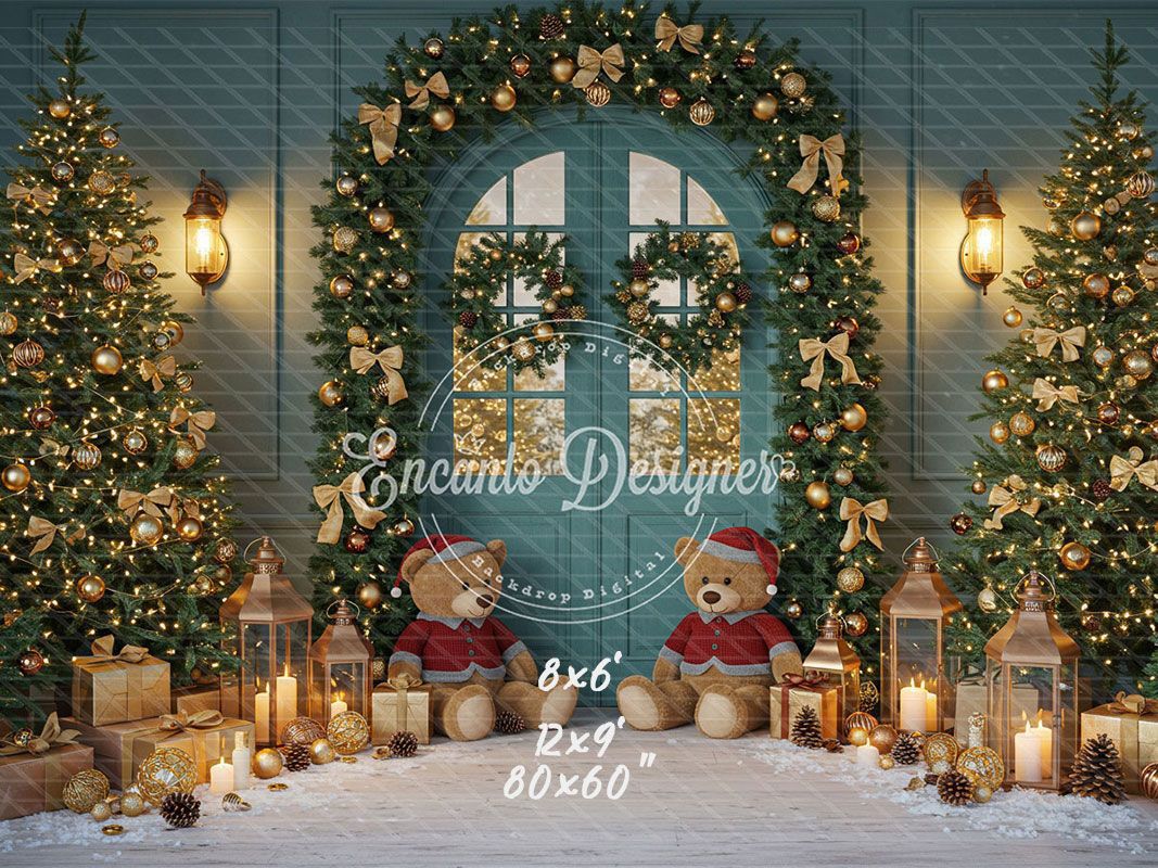 Teal Room Wreath Arch Christmas Backdrop - Layoris
