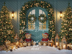 Teal Room Wreath Arch Christmas Backdrop - Layoris
