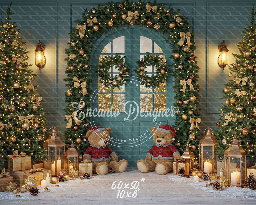 Teal Room Wreath Arch Christmas Backdrop - Layoris