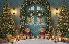 Teal Room Wreath Arch Christmas Backdrop - Layoris