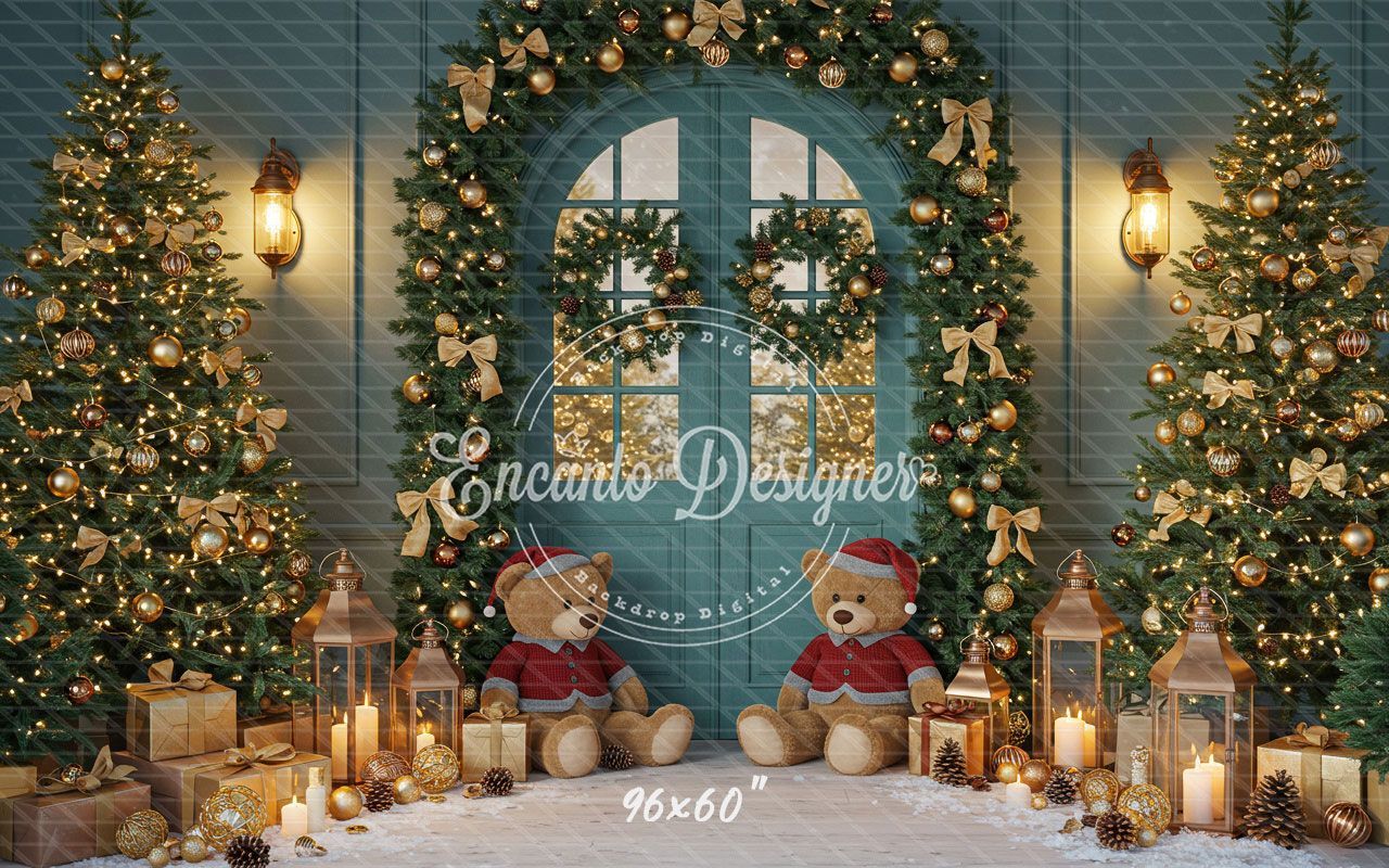 Teal Room Wreath Arch Christmas Backdrop - Layoris