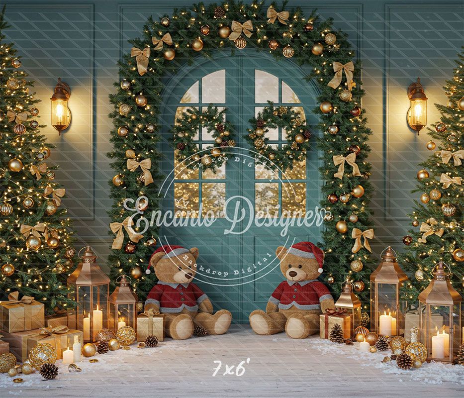 Teal Room Wreath Arch Christmas Backdrop - Layoris