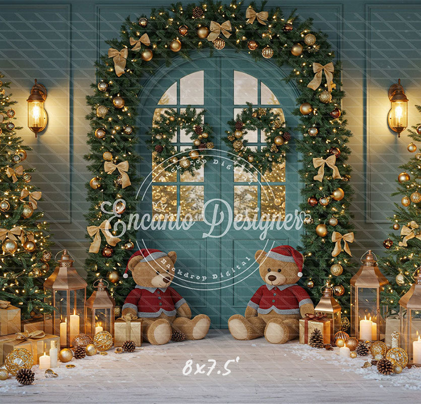 Teal Room Wreath Arch Christmas Backdrop - Layoris