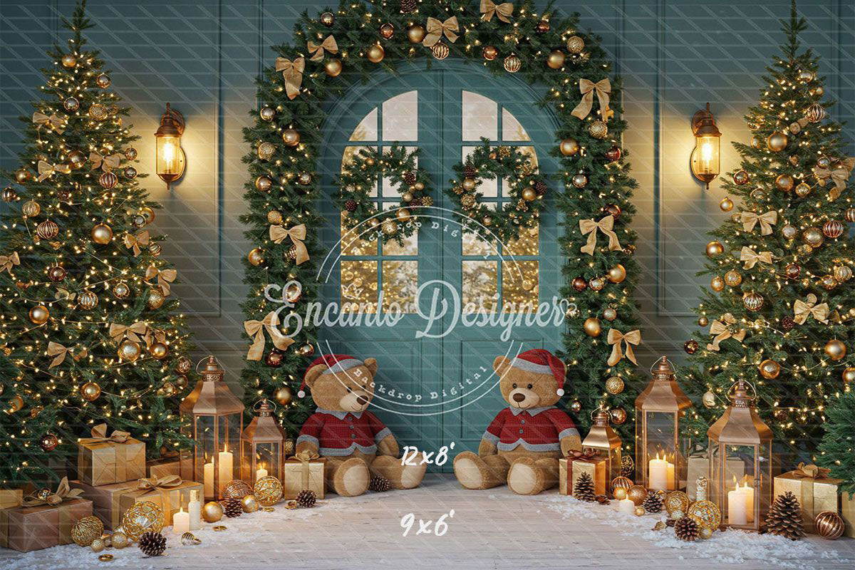 Teal Room Wreath Arch Christmas Backdrop - Layoris