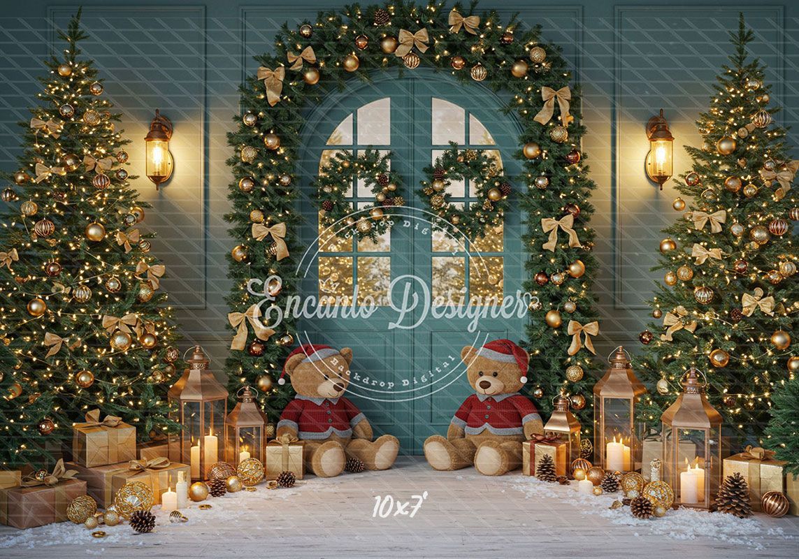 Teal Room Wreath Arch Christmas Backdrop - Layoris