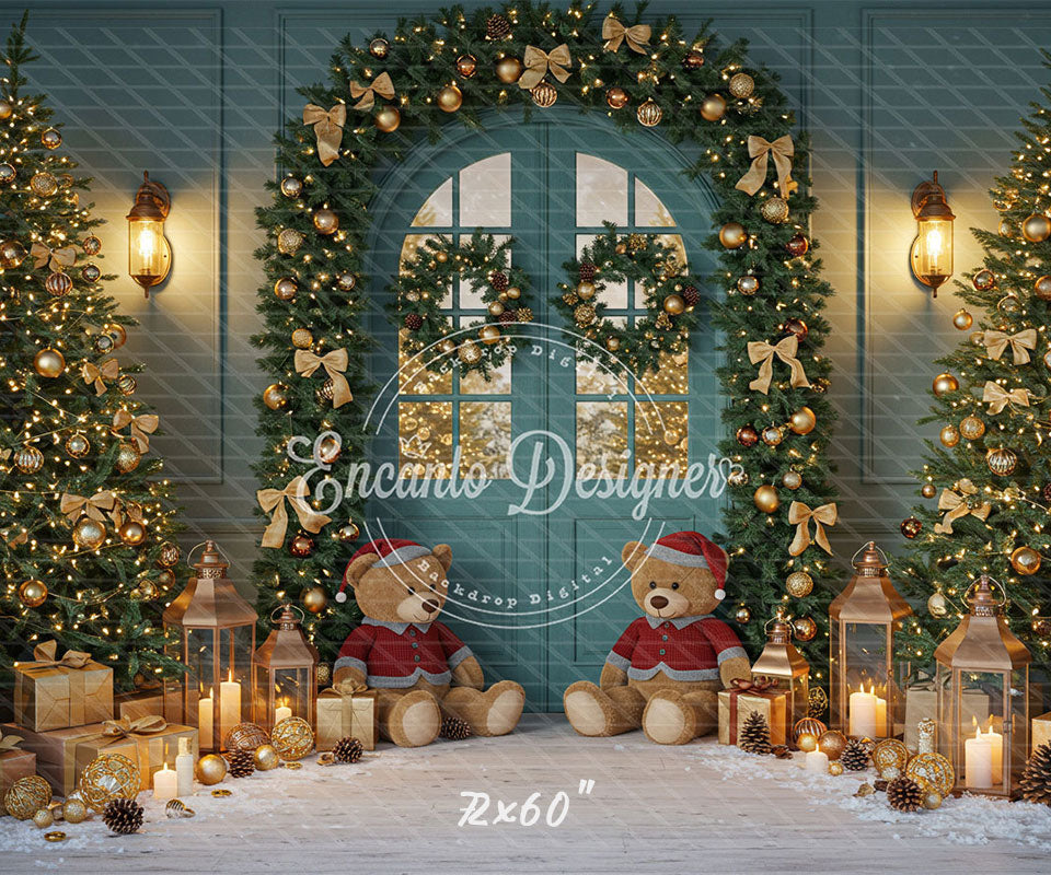 Teal Room Wreath Arch Christmas Backdrop - Layoris