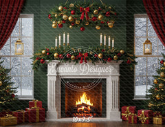 Fireplace Candles Window Christmas Backdrop - Layoris
