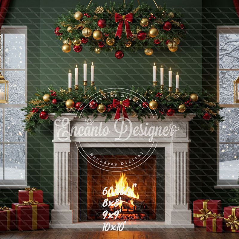Fireplace Candles Window Christmas Backdrop - Layoris