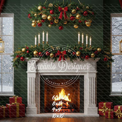 Fireplace Candles Window Christmas Backdrop - Layoris