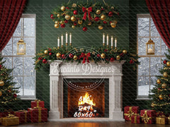 Fireplace Candles Window Christmas Backdrop - Layoris
