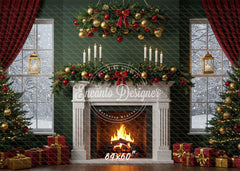 Fireplace Candles Window Christmas Backdrop - Layoris