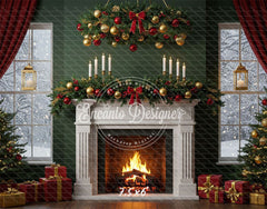 Fireplace Candles Window Christmas Backdrop - Layoris