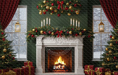 Fireplace Candles Window Christmas Backdrop - Layoris