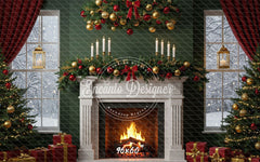 Fireplace Candles Window Christmas Backdrop - Layoris