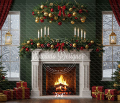 Fireplace Candles Window Christmas Backdrop - Layoris