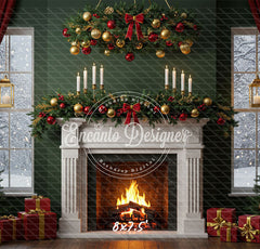 Fireplace Candles Window Christmas Backdrop - Layoris