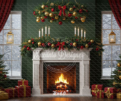 Fireplace Candles Window Christmas Backdrop - Layoris