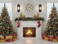 White Room Fireplace Window Christmas Backdrop - Layoris