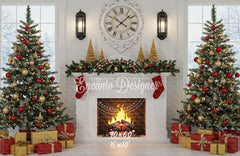 White Room Fireplace Window Christmas Backdrop - Layoris