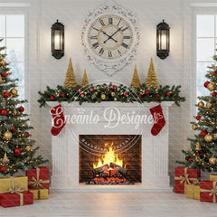 White Room Fireplace Window Christmas Backdrop - Layoris