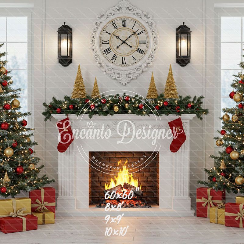 White Room Fireplace Window Christmas Backdrop - Layoris