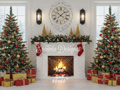 White Room Fireplace Window Christmas Backdrop - Layoris