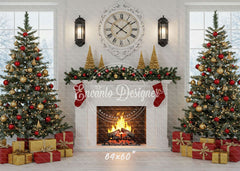 White Room Fireplace Window Christmas Backdrop - Layoris