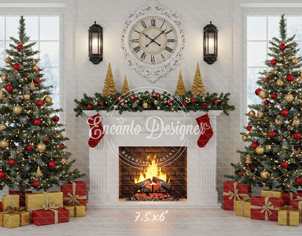 White Room Fireplace Window Christmas Backdrop - Layoris