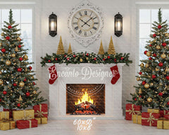 White Room Fireplace Window Christmas Backdrop - Layoris
